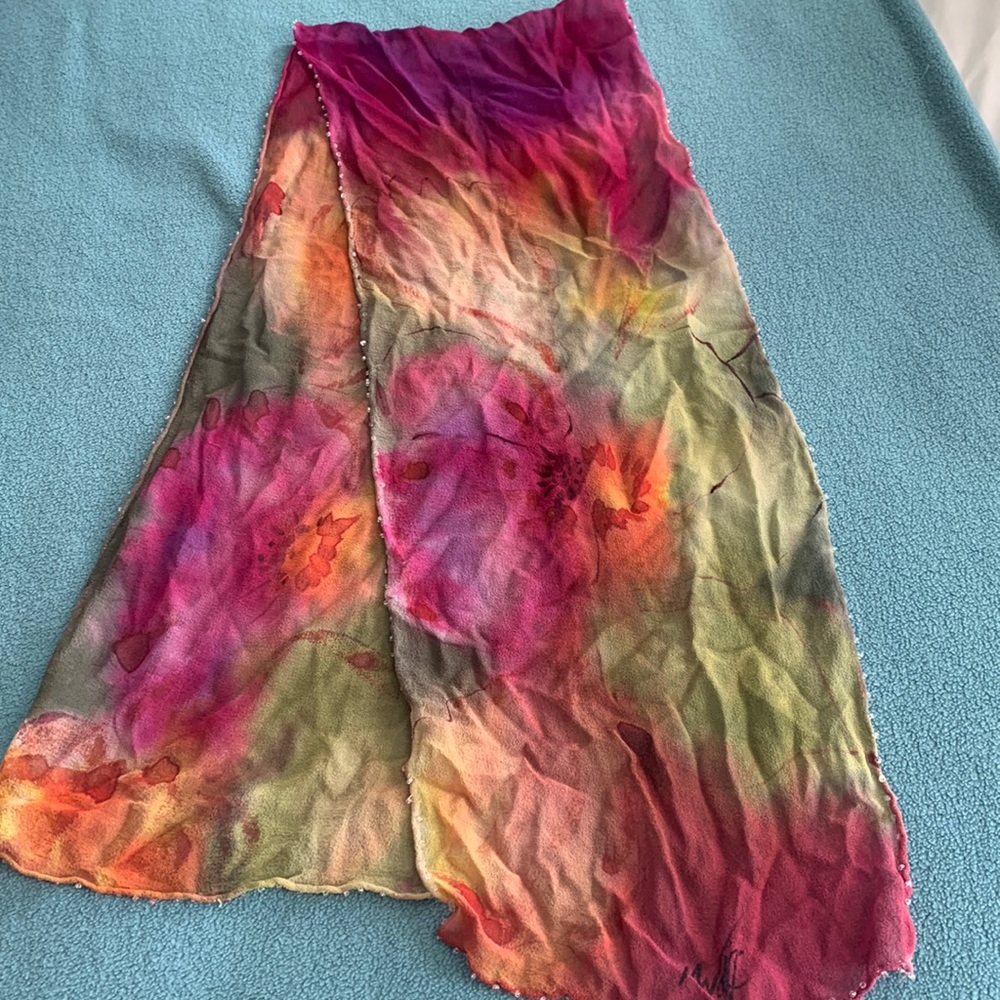 Multi color scarf with clear beading along edge